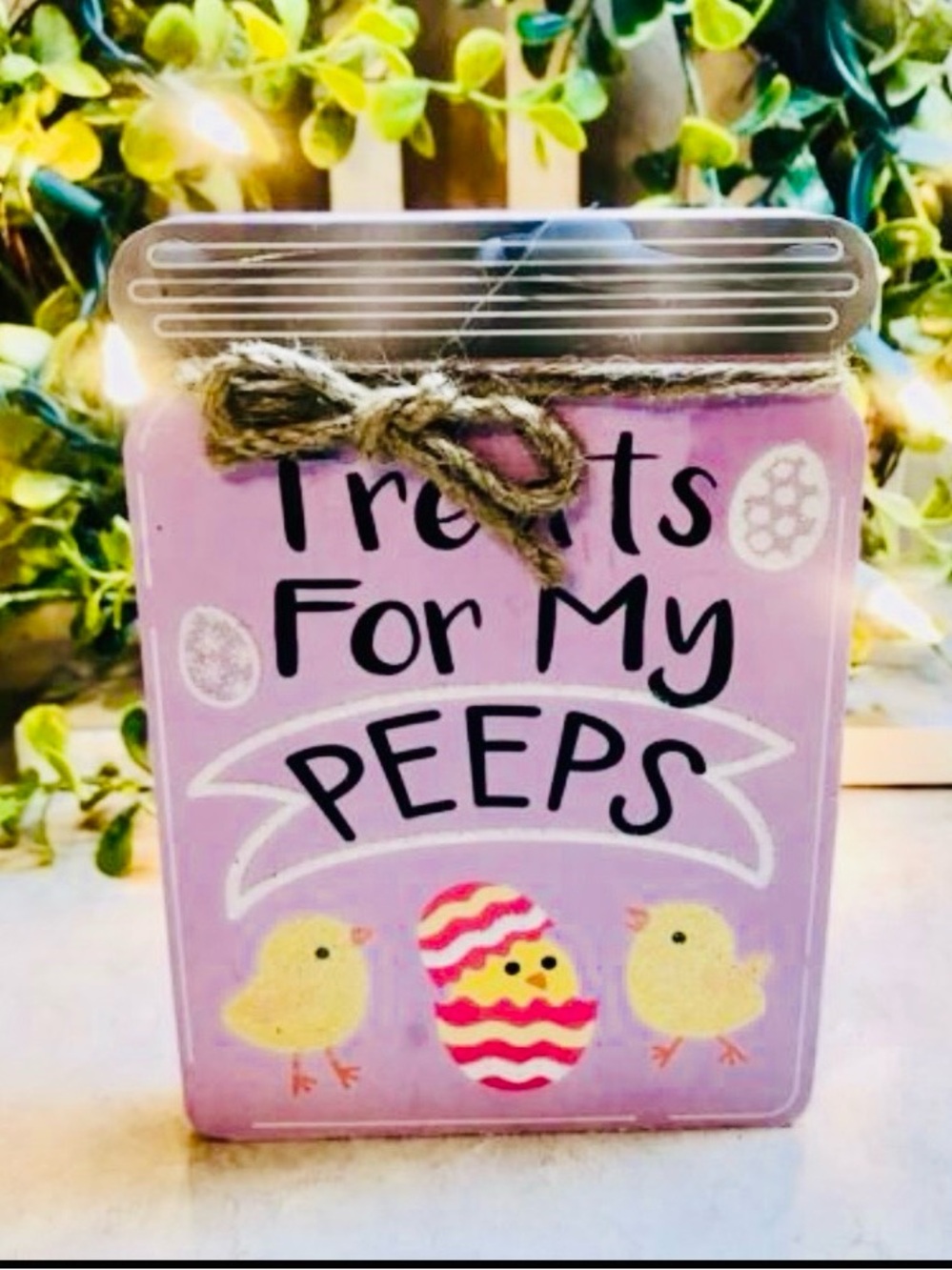 Easter "Treat for my Peeps" Tier Tray Wood Sign Decor Mason Jar Chick Eggs NEW
